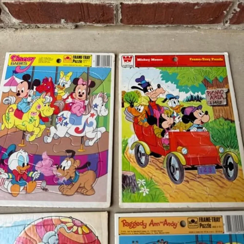 Vintage Puzzle Tray Lot Disney, Disney Babies, Raggedy Ann 80s Frame
